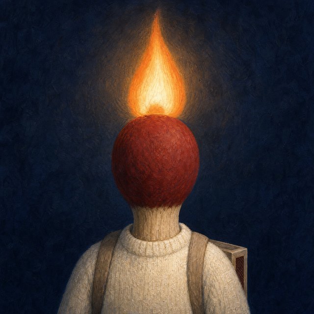 Ash, a small character with a match for a head and a steady flame